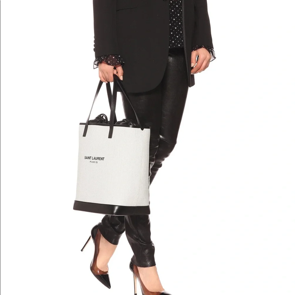 Saint Laurent Teddy canvas and leather tote bag NEW - Picture 7 of 13